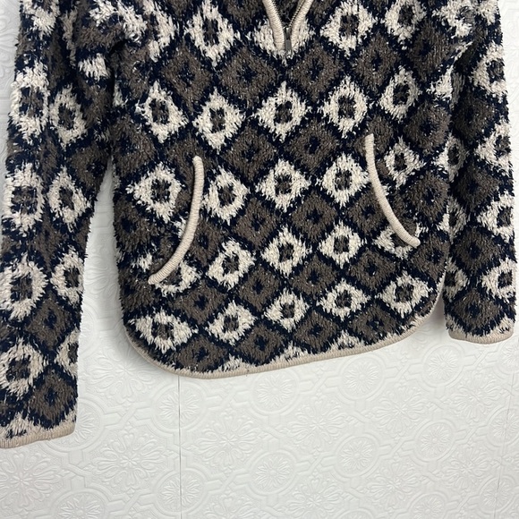Madewell Popover Sweater Sweatshirt Teddy Design Quarter Zip Taupe Navy Blue - Picture 6 of 10